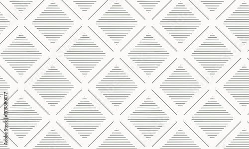 Geometric Diamond Trellis Seamless Pattern - Grey and White Hatched Rhombus Design