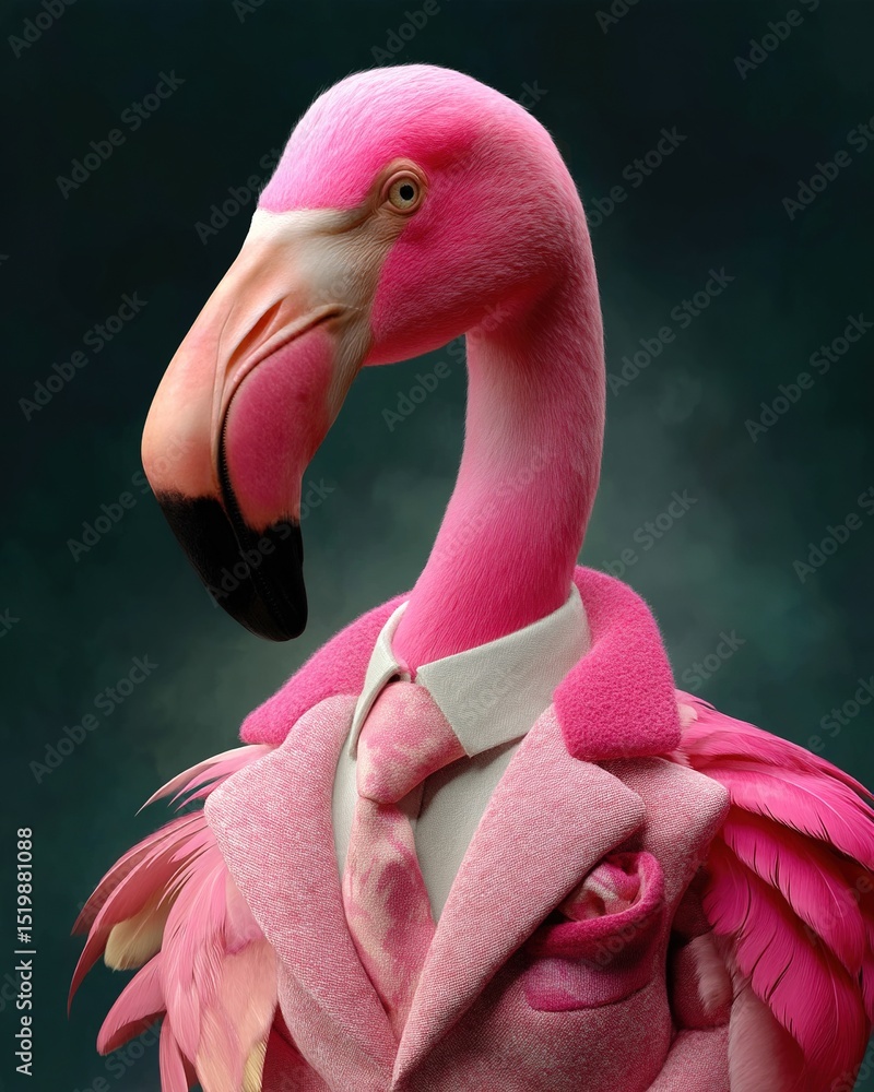 Naklejka premium Pink flamingo dressed in elegant, modern clothing. Generative Ai