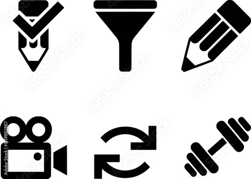 Six essential black icons set design elements