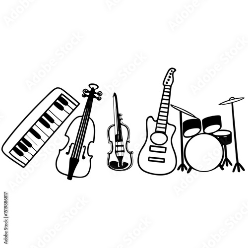 Musical Instruments Line Art Vector Illustration Design