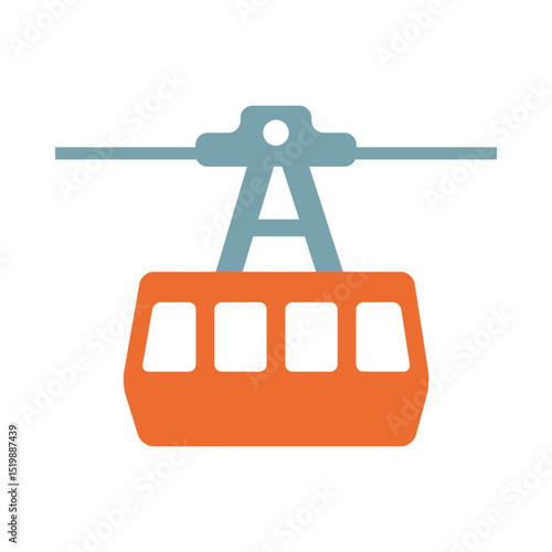 Cable Car Illustration, Clipart of Mountain Gondola Transport, Isolated on White Background