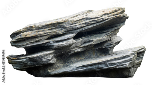 decorative rock sculpture with layered sediment texture on transparent background