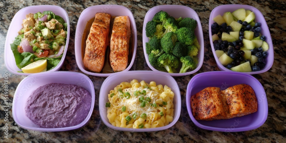 Weekly meal prep with labeled containers, nutrition theme Weekly meal prep with labeled containers, nutrition theme