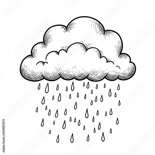Hand-Drawn Rain Cloud Illustration: Perfect for Weather Graphics