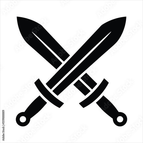 Sword Icon Set in Black Silhouette Style for Medieval and Fantasy Designs


