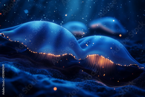 Glowing underwater abstract texture with soft bokeh and particles