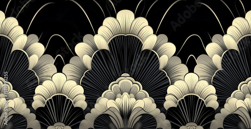 Art Deco Floral Design with Gold and Black