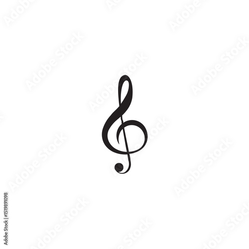 Isolated black treble clef music symbol on white background decorative musical note