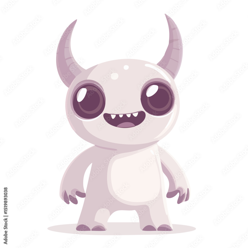 Fototapeta premium Adorable Purple Monster Vector with Big Eyes and Horns – Cute Fantasy Character