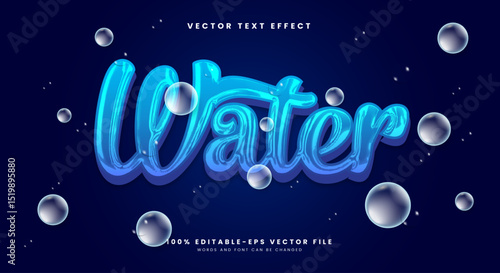Water 3d editable text effect Template Suitable for Bubble Style