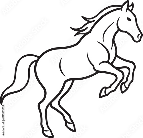jumping horse line art, black outline, vector and illustration, coloring book page line art drawing