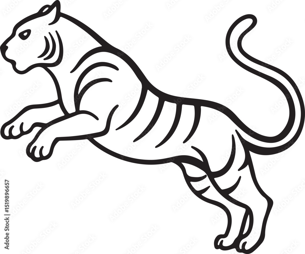 jumping tiger line art, black outline, vector and illustration, coloring book page line art drawing jumping tiger line art, black outline, vector and illustration, coloring book page line art drawing