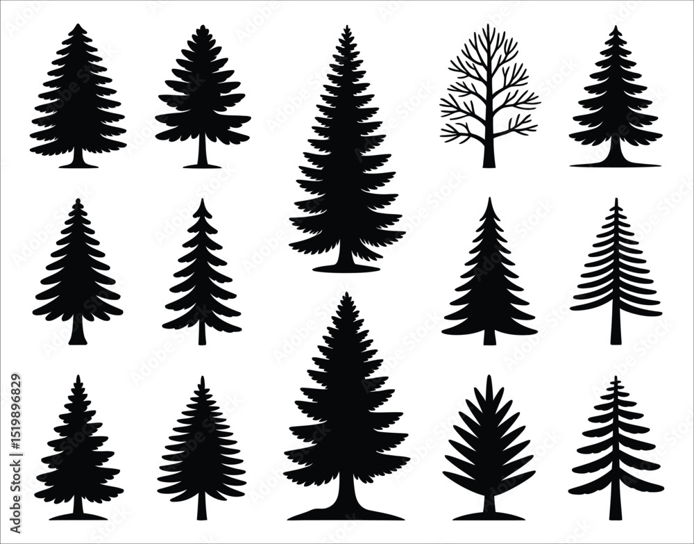 Obraz premium Classic Fir Tree Silhouette Icons