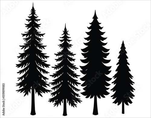 Nature Fir Tree Icon Silhouette Set