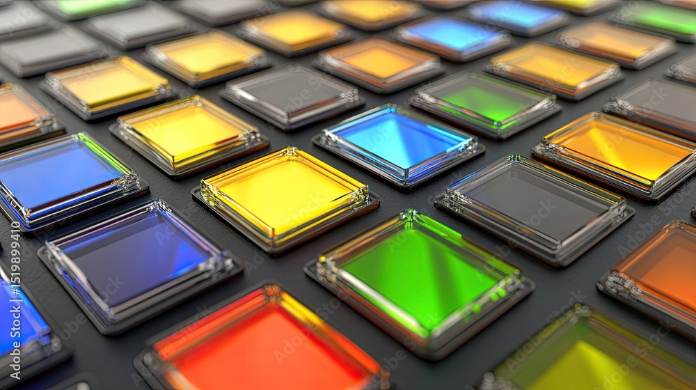 Naklejka premium Colorful, square, translucent buttons on dark surface