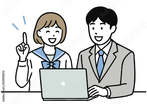 男女の学生とパソコンの学びのシーン