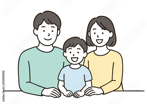 小学生男児と笑顔の家族