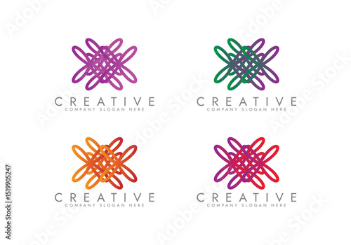 Knitting sewing symbols thread yarn skein needlework  logo set gradient color vector design 