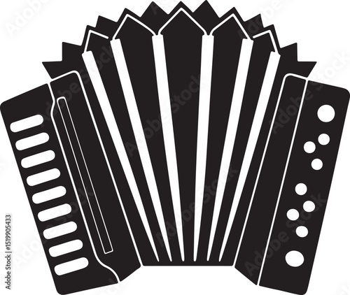 Piano accordion silhouette, black and white silhouette, vector and illustration