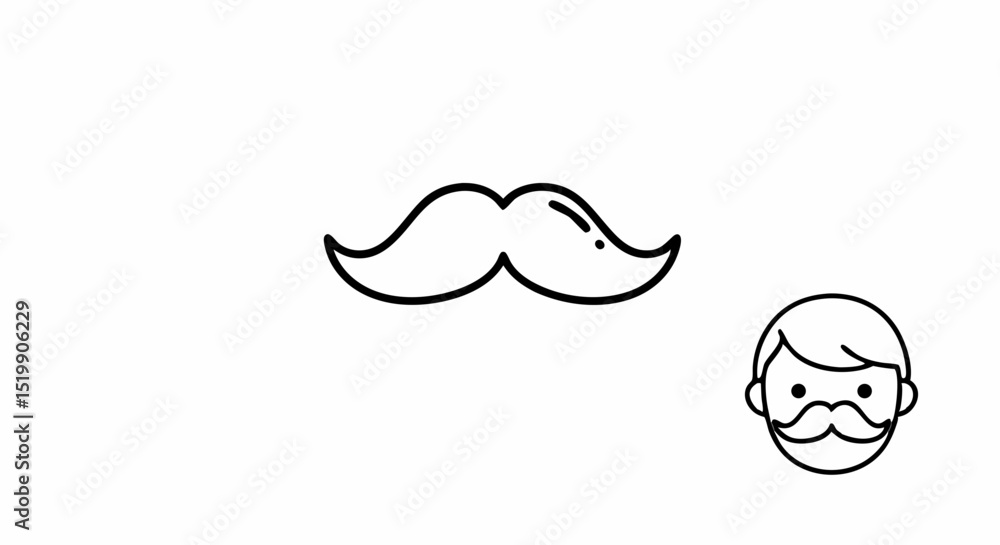 Mustache and face icon illustration, personality and style concept, simple design, black and white on white background, copy space
Mustache and face icon illustration, personality and style concept, simple design, black and white on white background, copy space