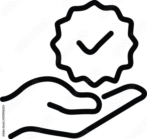Hand holding verified badge icon vector illustration quality assurance symbol check mark approval