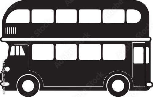 double decker bus silhouette, black and white silhouette, vector and illustration