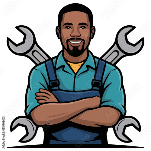 A man worker with range tool, worker,logotype vector illustration	