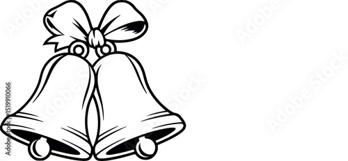 Classic Wedding Bells with Bow Black and White Illustration