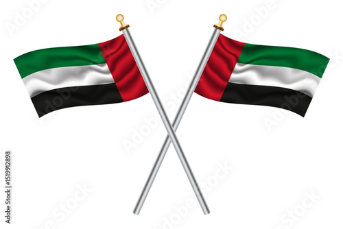 UAE crossed flags isolated on a transparent or white background, vector illustration. Two crossed national flags of the United Arab Emirates.