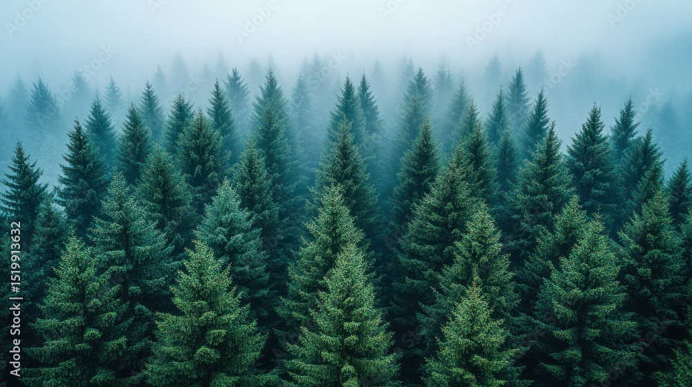 Dense evergreen forest, shrouded in mist Dense evergreen forest, shrouded in mist