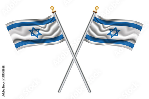 Israeli crossed flags isolated on a transparent or white background, vector illustration. Two crossed national flags of Israel.