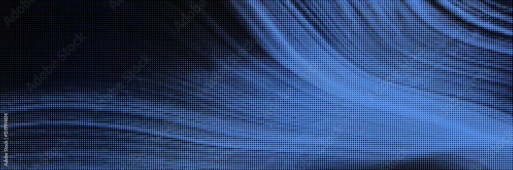 Fototapeta premium Wave halftone texture overlay background. Black and blue dot gradient. Modern grunge design template