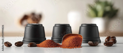 Ground coffee and capsules with coffee beans