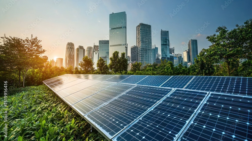 Fototapeta premium Urban Solar Energy, Sustainable Cityscape