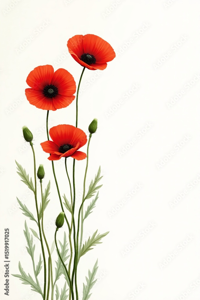 Obraz premium Vertical Painting of Red Poppies on Left Side