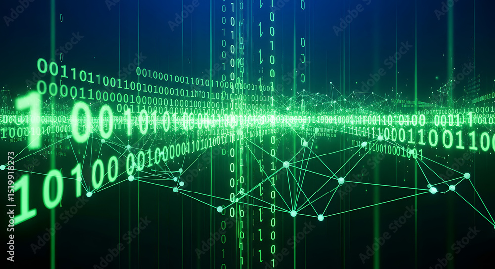 Fototapeta premium Abstract Digital Data Stream Binary Code and Network Connections Visualization