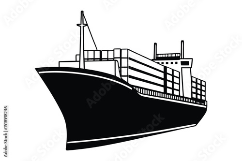 Cargo ship silhouette vector illustration
