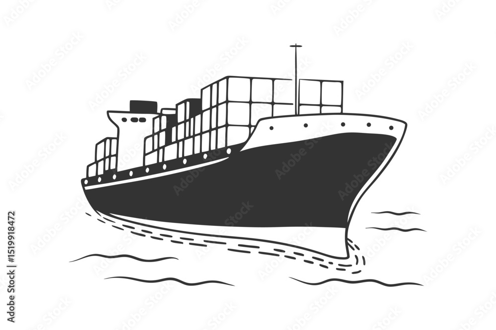 Obraz premium Cargo ship silhouette vector illustration