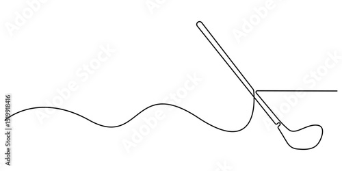 Golf stick continuous line. Continuous one line drawing golf stick. Sport, competition concept. Single line drawing, One continuous line drawing of golf putter, golf line icon, white background