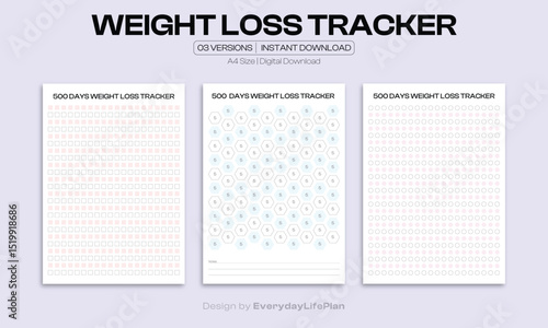 500 Days Weight Loss Tracker Printable – Long-Term Fitness and Health Progress Chart | Digital Download A4