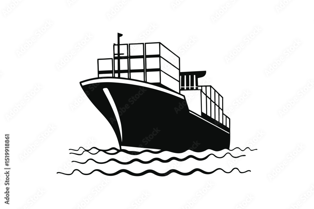 Obraz premium Cargo ship silhouette vector illustration
