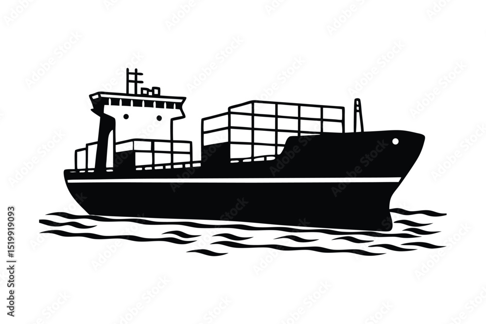 Fototapeta premium Cargo ship silhouette vector illustration