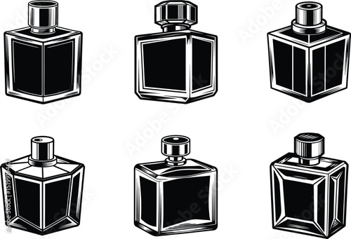 Black vintage perfume bottle vector illustrations