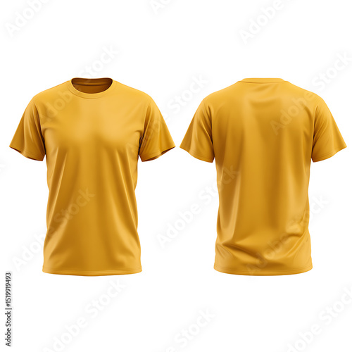Blank Yellow T-Shirt Mockup Front and Back Views Realistic