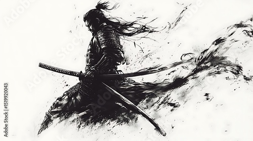 Warrior illustration with sword and motion lines high resolution picture