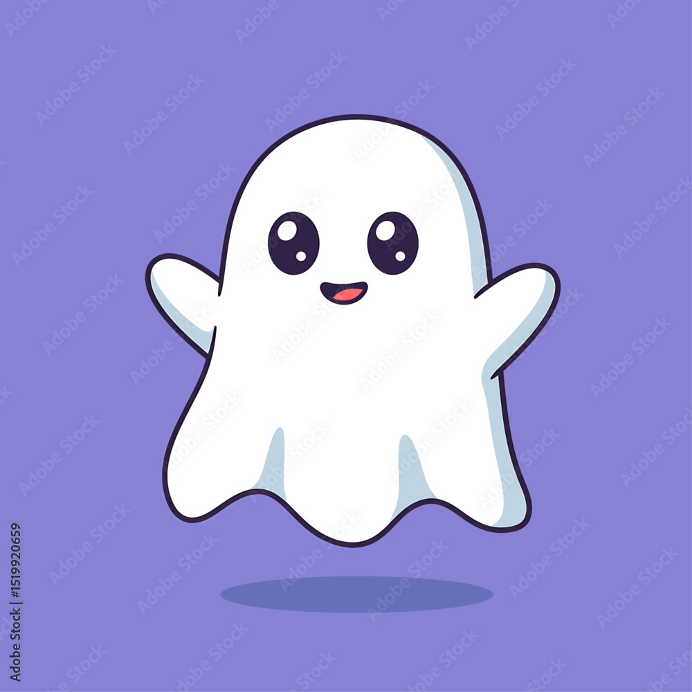 Cute Cartoon Ghost Icon Floating White Sheet Shape Showcasing Friendly Expression For Halloween Character Mascot Cute Cartoon Ghost Icon Floating White Sheet Shape Showcasing Friendly Expression For Halloween Character Mascot