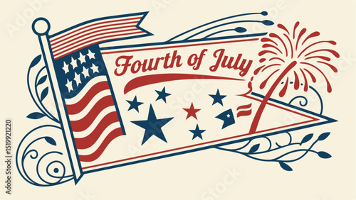 Fourth of july independence day celebration patriotic banner with american flag and fireworks design vector art