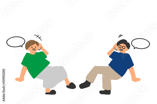 携帯電話で楽しく通話する男女のイラスト