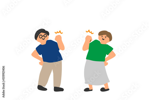 ガッツポーズするやる気がある男女のイラスト