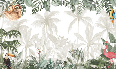 Papier peint photo Jungle Paresseux oiseaux forêt tropicale calme apaisante  © csinie1